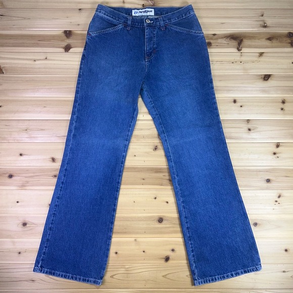 anchor blue Denim - Vintage Anchor Blue Jeans Womens 9 Baggy Wide Leg Rainbow Patch Denim Blue Jeans